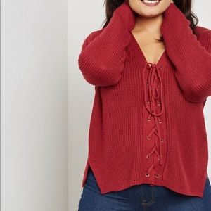 Cropped Lace Up Sweater